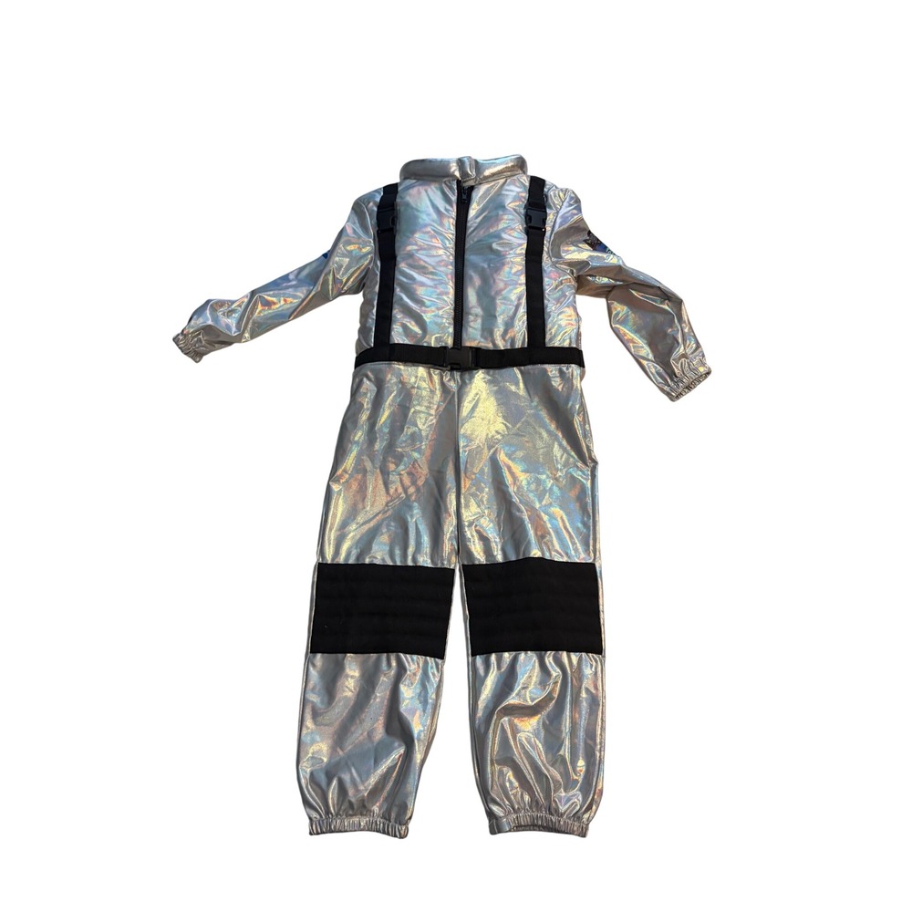 I Want To Be Astronaut Costume Jumpsuit Silver Metallic Jet Pack Size 5/6 Kids